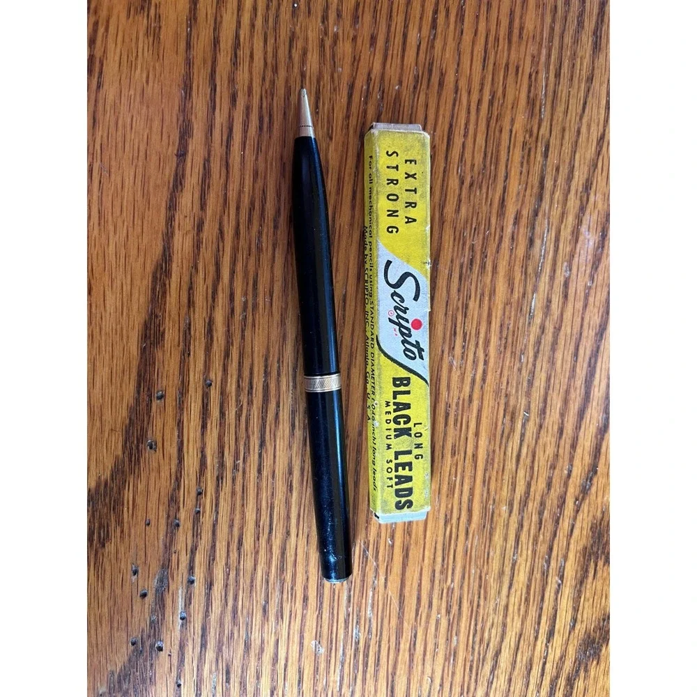 Vintage Scripto Black Mechanical‎ Pencil & Long Lead Refills